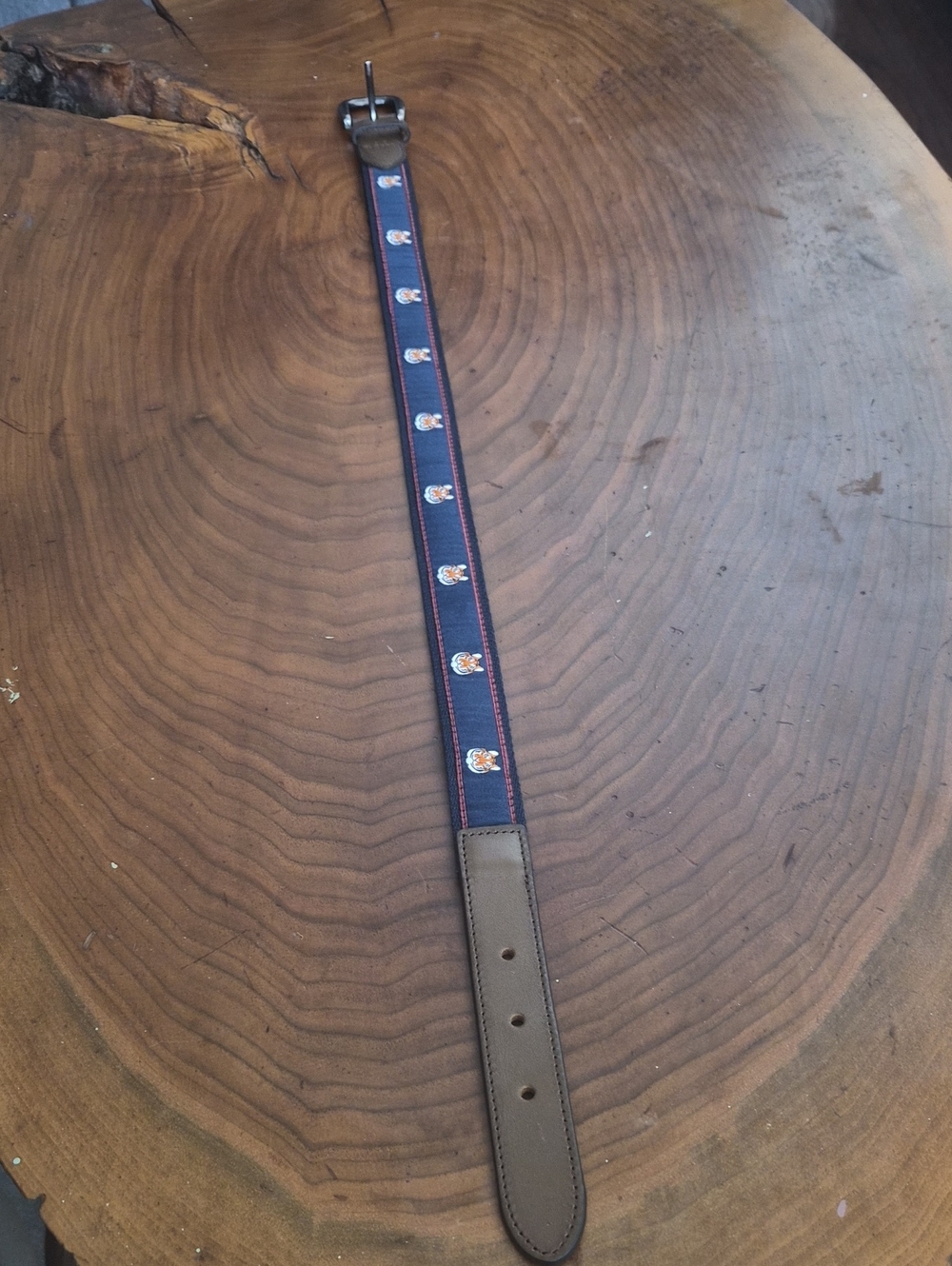 Janie and Jack Navy Blue Ribbon Belt with Brown Leather Trim